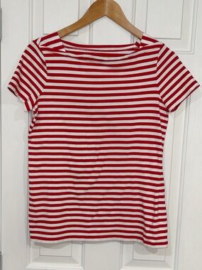 Talbots Red & White Striped Short Sleeve Boatneck Tee Size S